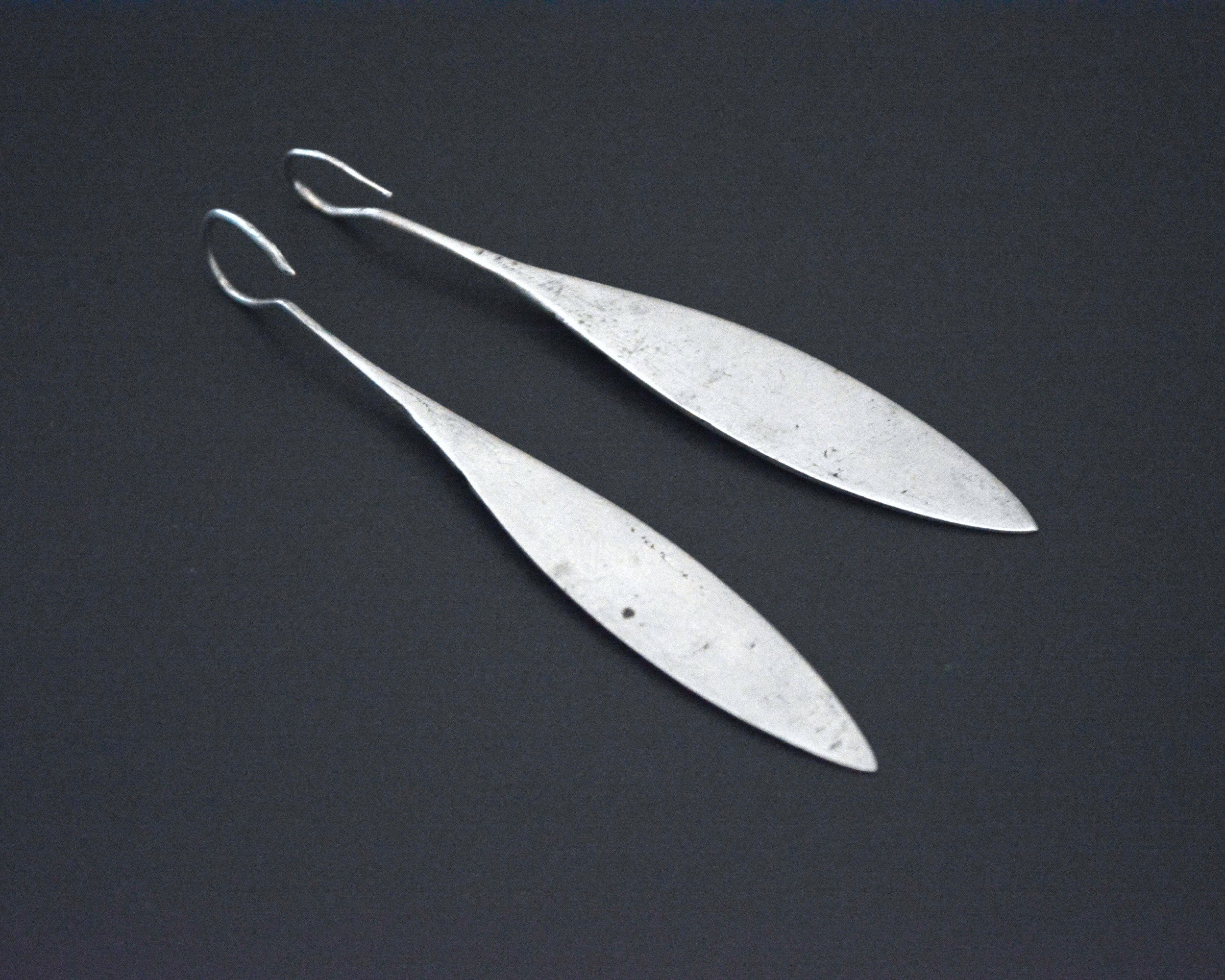 Long Carved Tuareg Silver Earrings