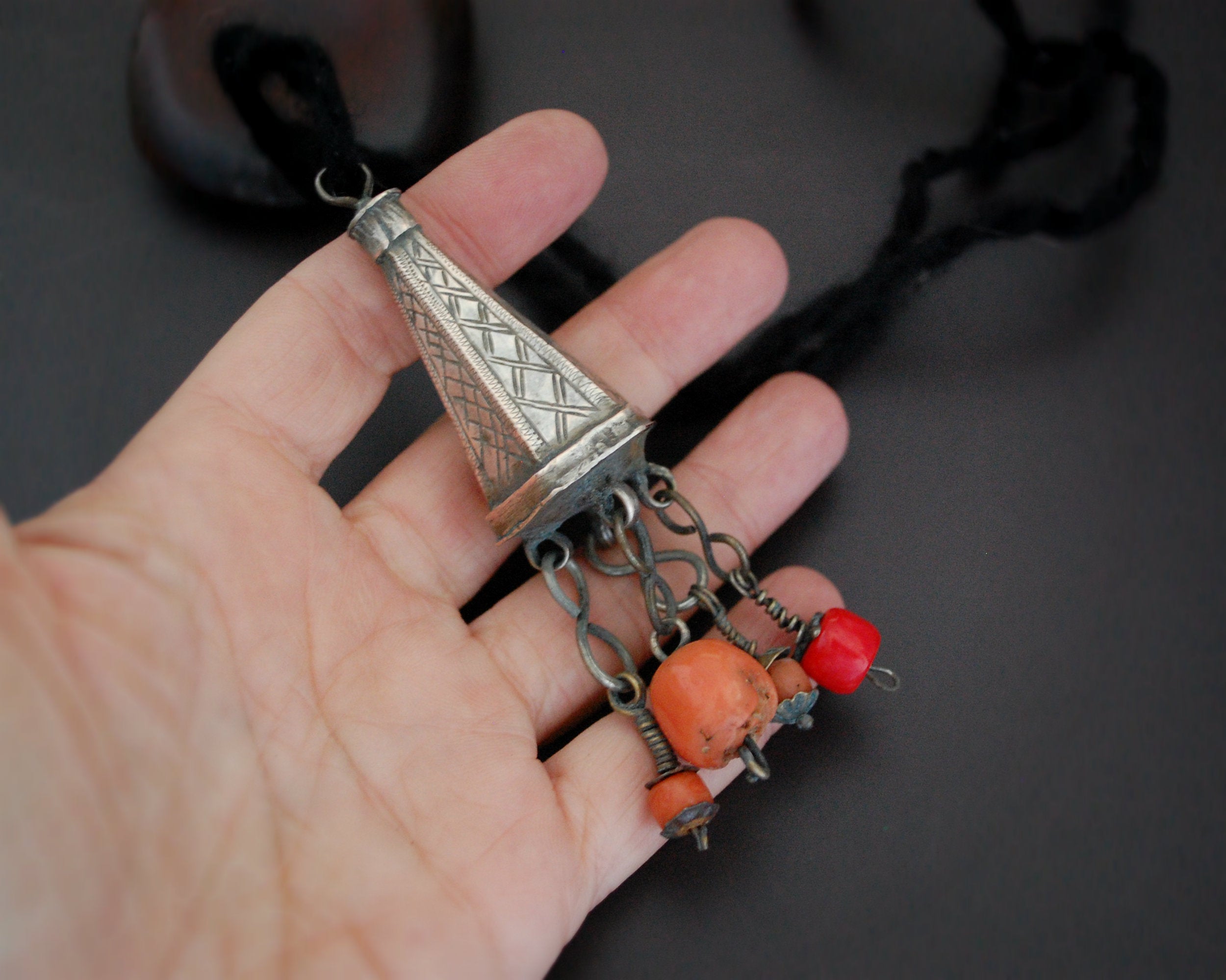 Berber Silver Coral Pendant from Morocco