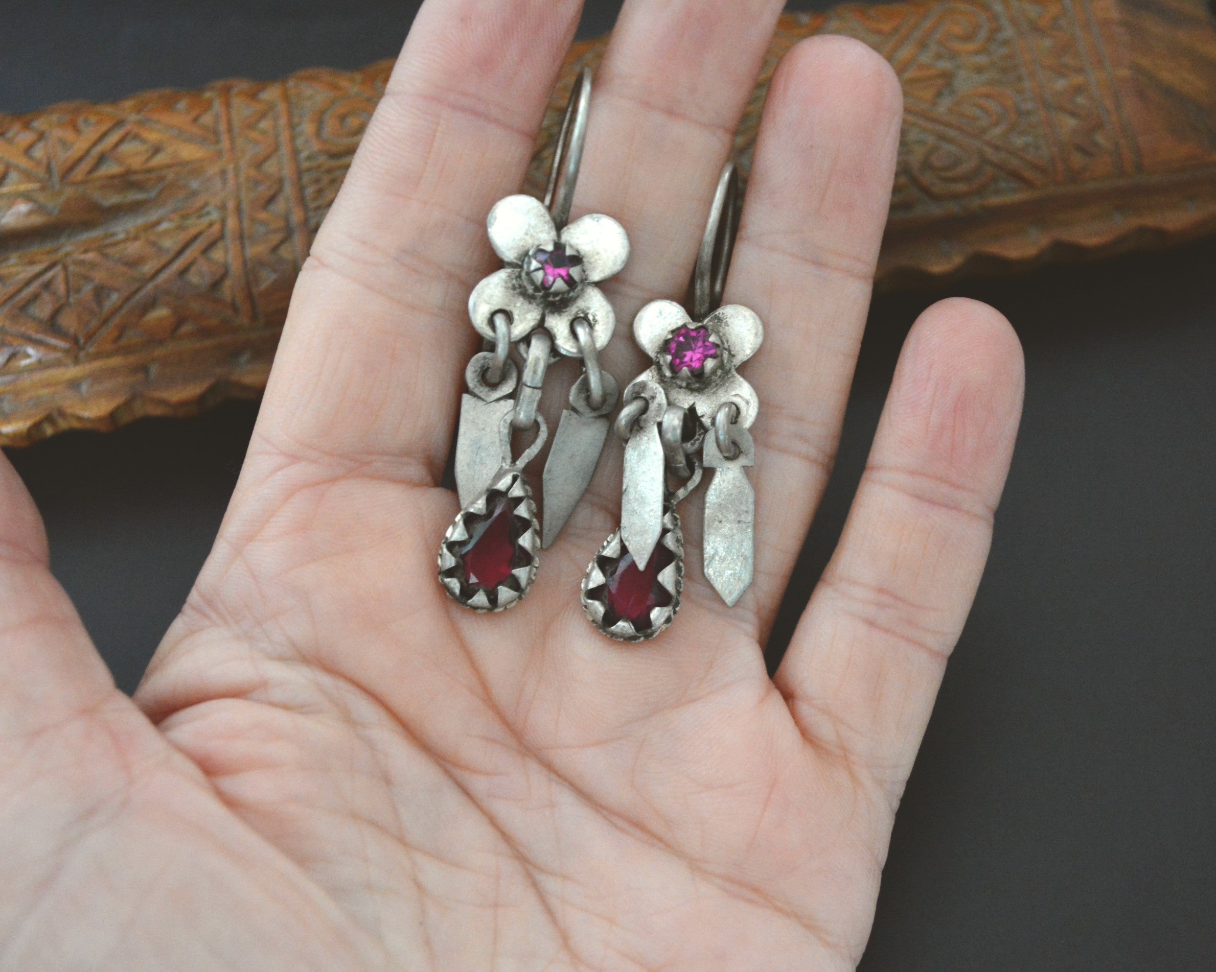 Afghani Earrings with Pink Glass Stones