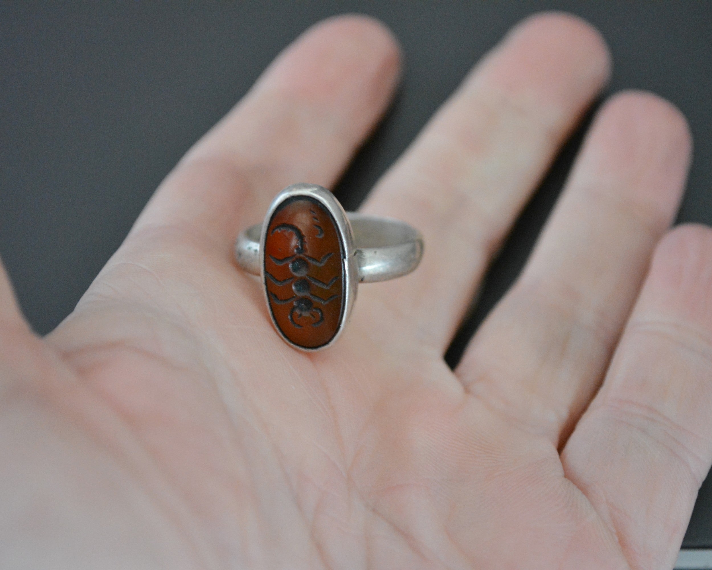Scorpion Carnelian Ring - Size 9