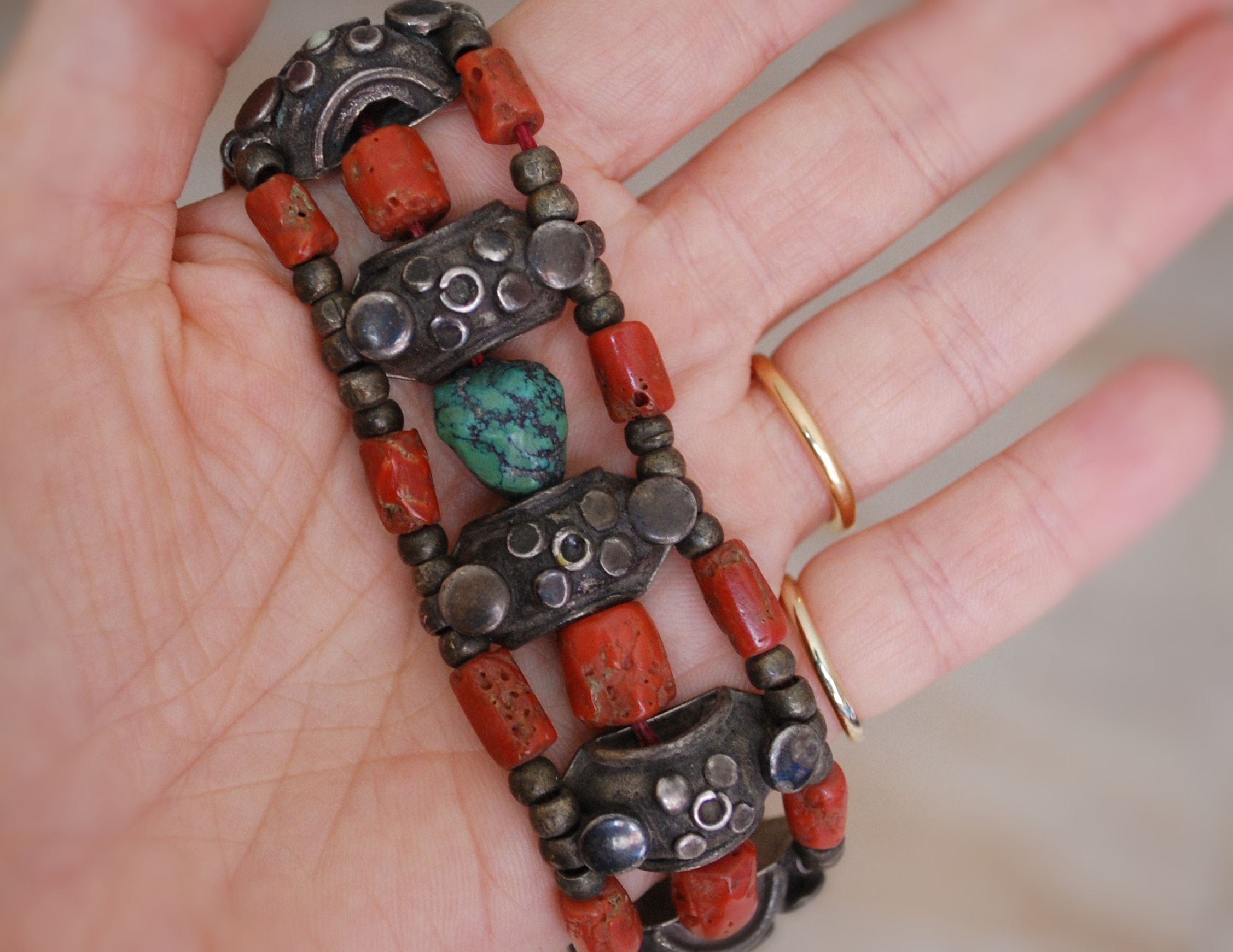 Antique Ladakh Coral Turquoise Bracelet