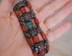 Antique Ladakh Coral Turquoise Bracelet