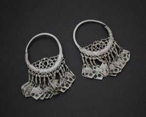 Afghani Hoop Earrings with Tassels and Red Glass
