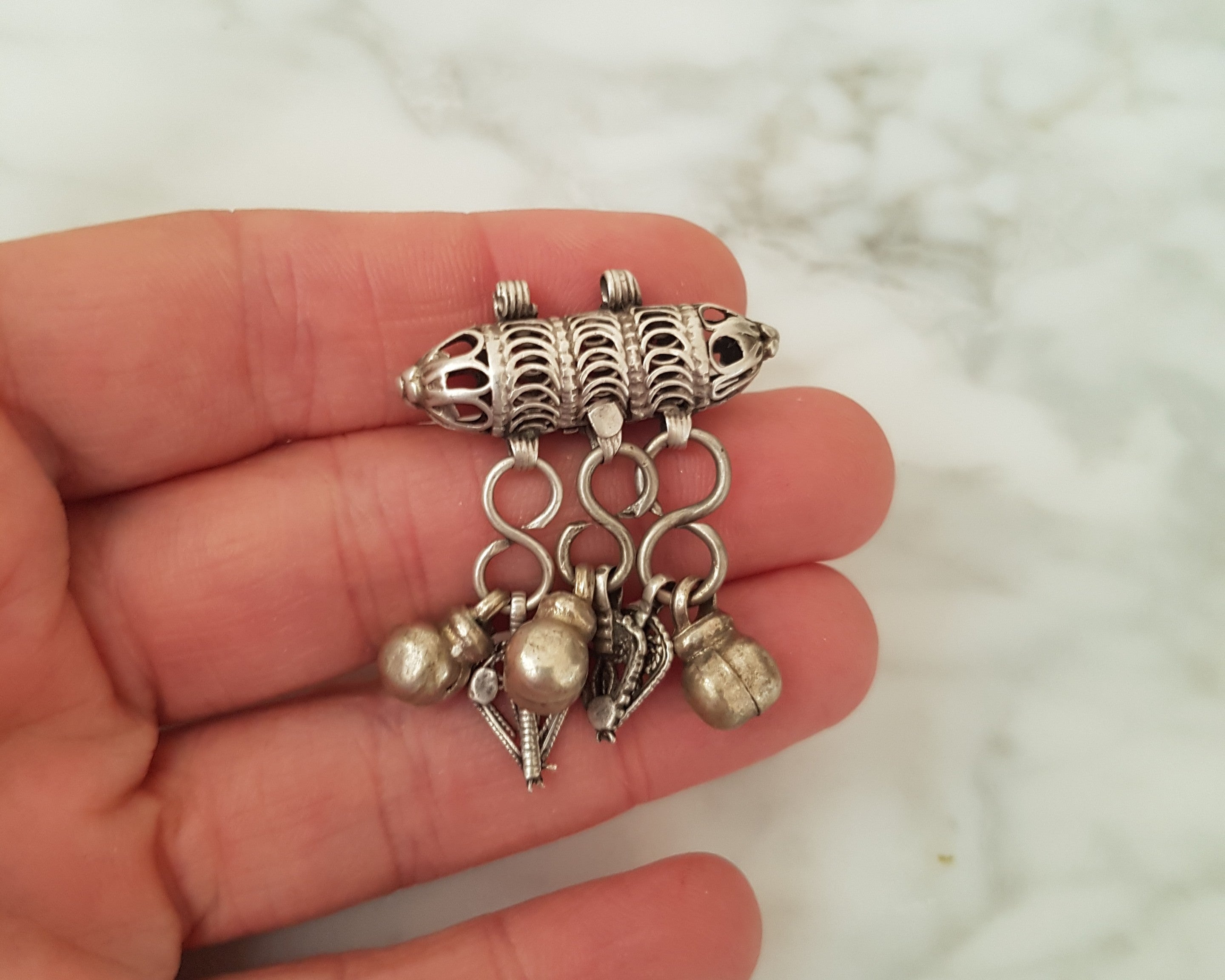 Yemeni Silver Hirz Pendant with Dangles