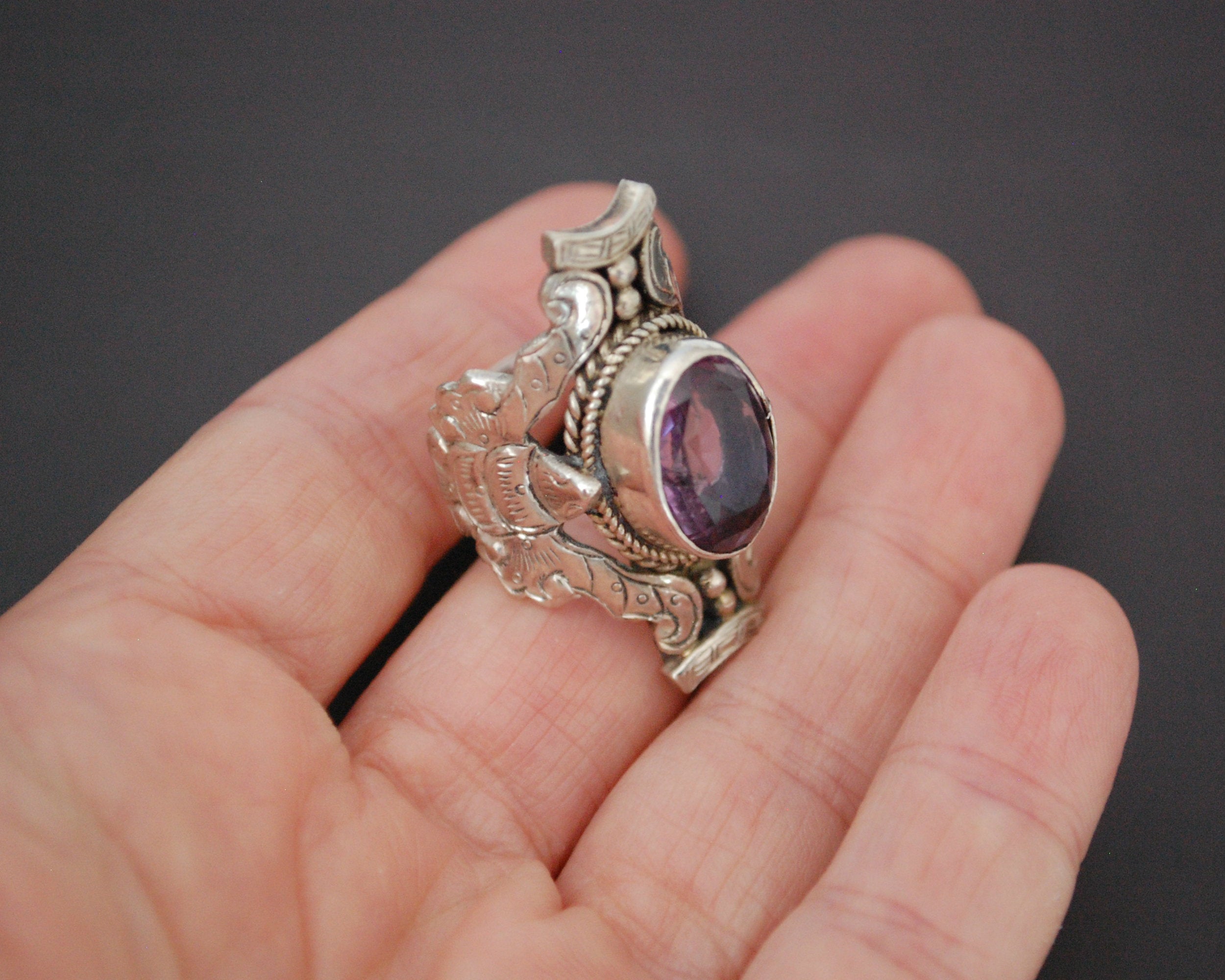 Nepali Amethyst Saddle Ring - Size 6