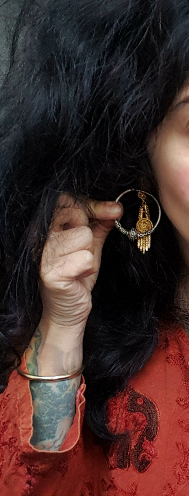 Large Bali Hoop Earrings with Bead and Wirework