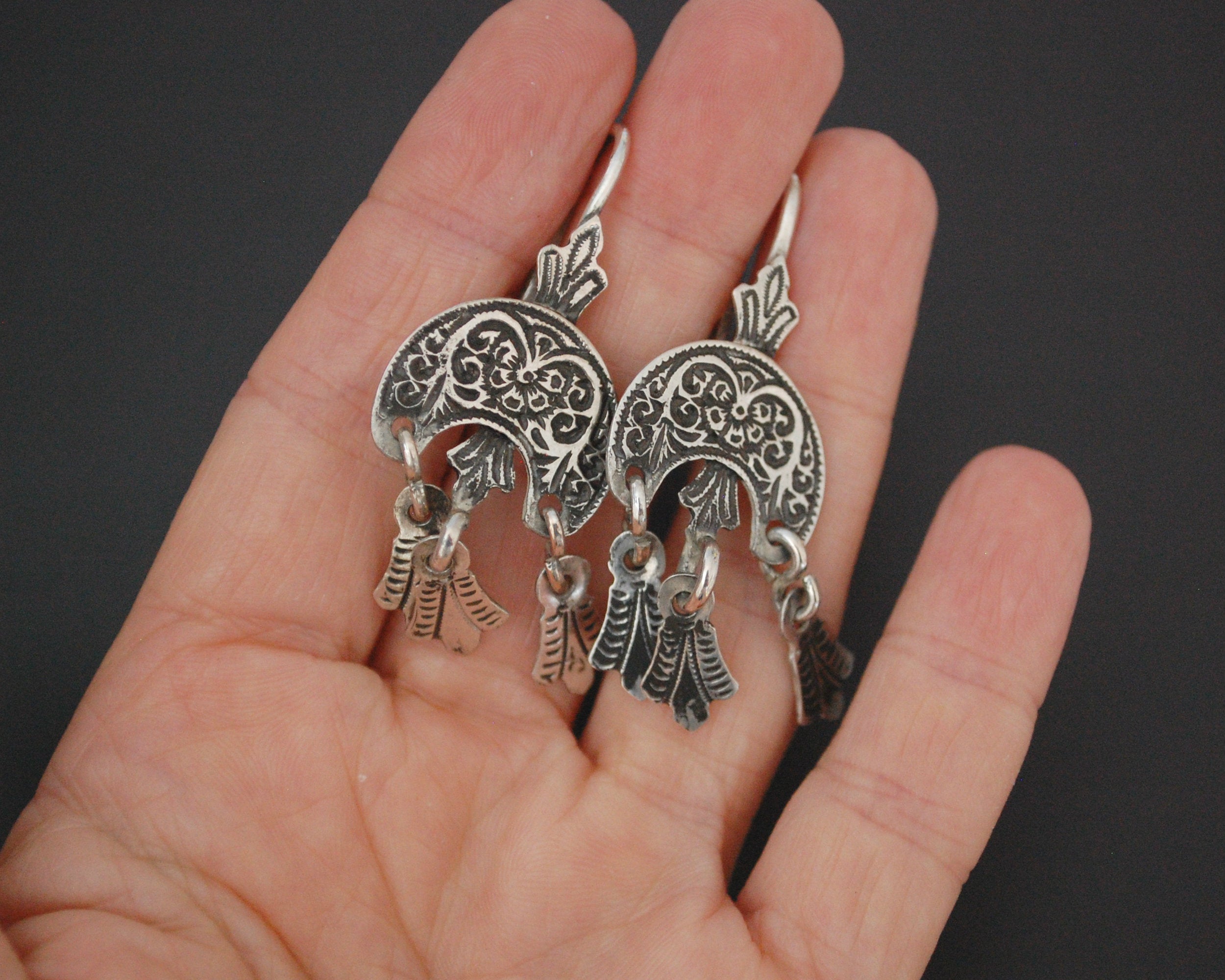 Old Moroccan Berber Earrings with Dangles