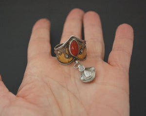Vintage Kazakh Carnelian Gilded Silver Ring - Size 9.5+
