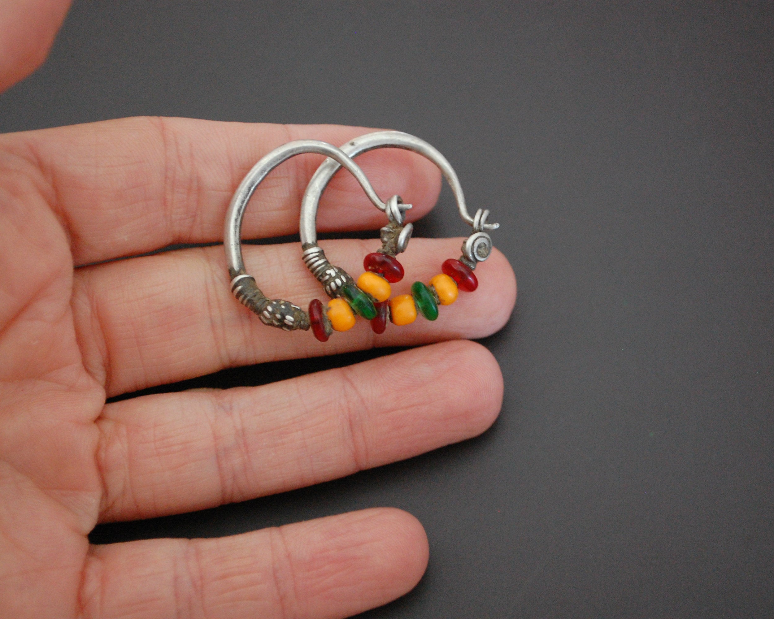 Tribal Indian Hoop Earrings with Colorful Beads