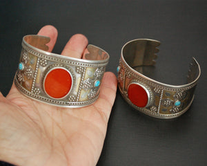 Pair Turkmen Carnelian Turquoise Cuff Bracelet
