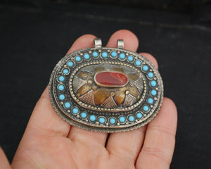 Kazakh Gilded Pendant with Carnelian and Turquoise