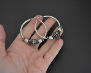 Large Ethnic Bali Hoop Earrings with Wire Work and Bead