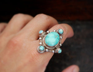Nepali Turquoise Saddle Ring - Size 8