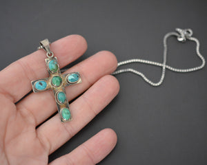 Turquoise Cross Pendant on Silver Chain