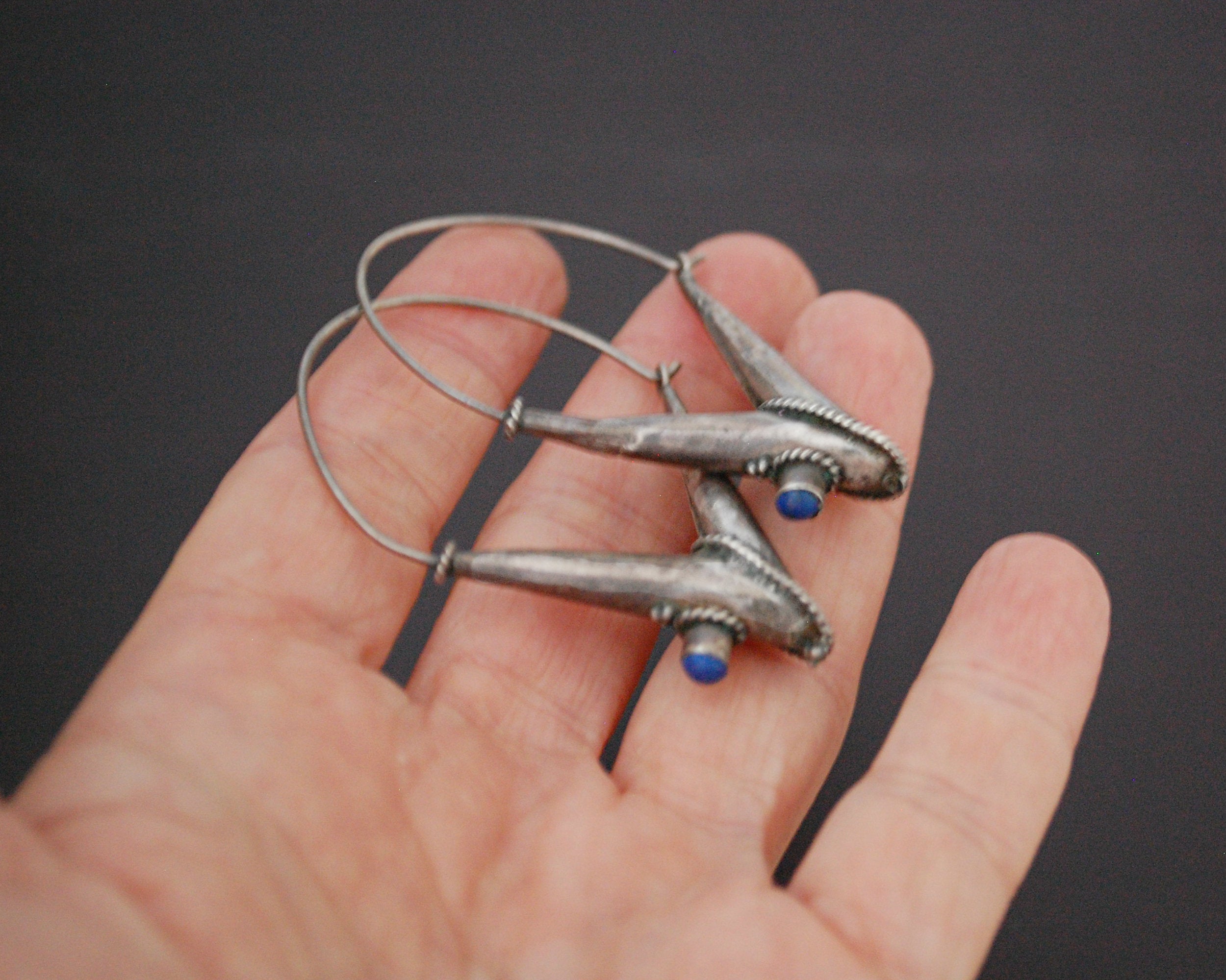 Ethnic Lapis Lazuli Hoop Earrings - LARGE