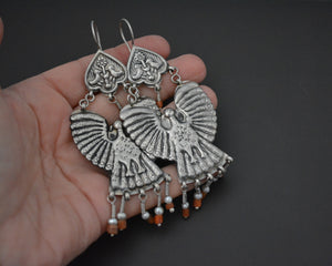 Uzbek Coral Earrings with Bird
