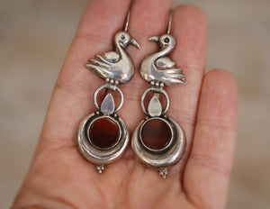 Indian Carnelian Earrings with Swan