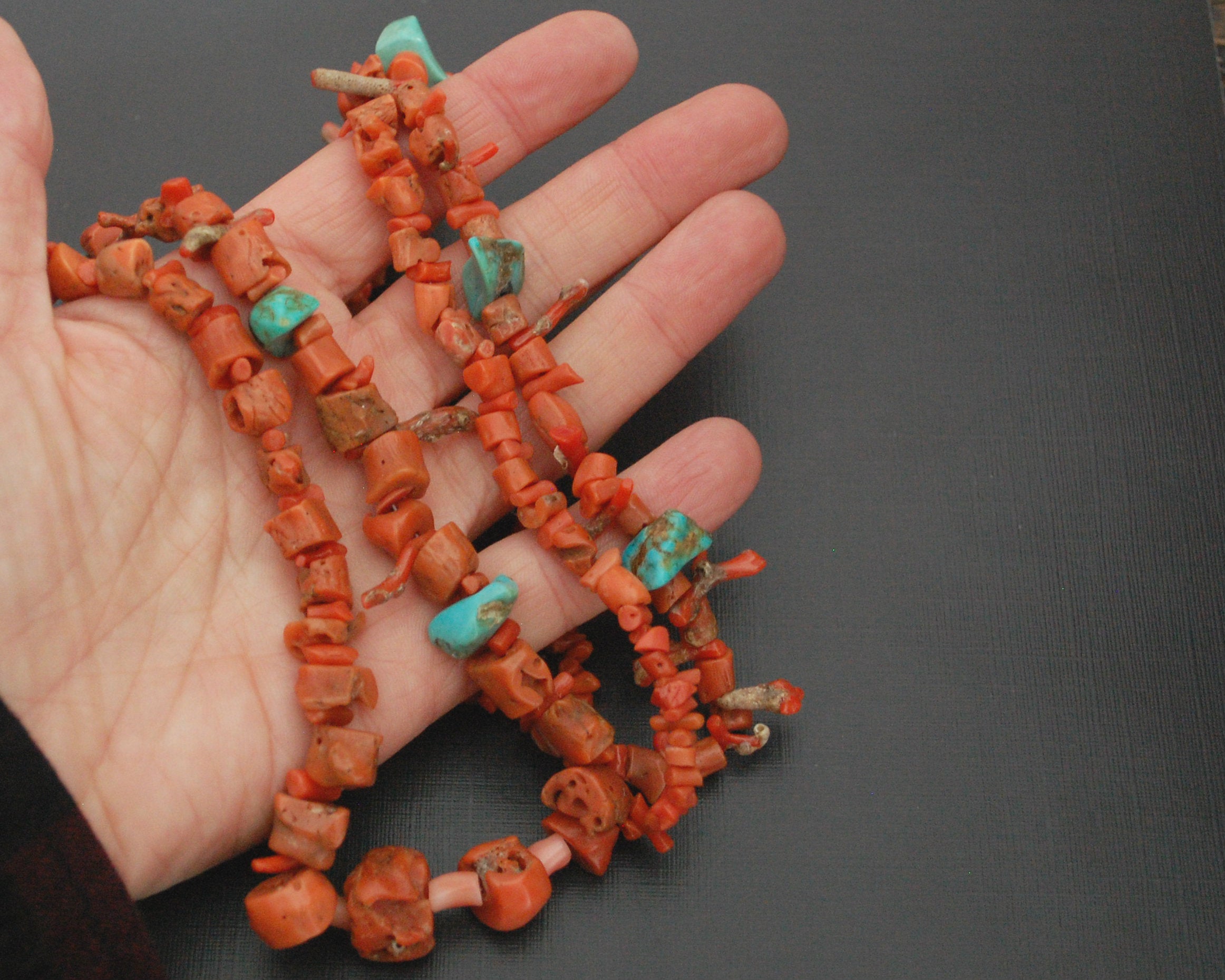 Long Yemeni Coral Turquoise Necklace