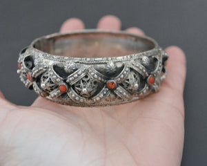 Substantial Coral Filigree Hinged Bracelet