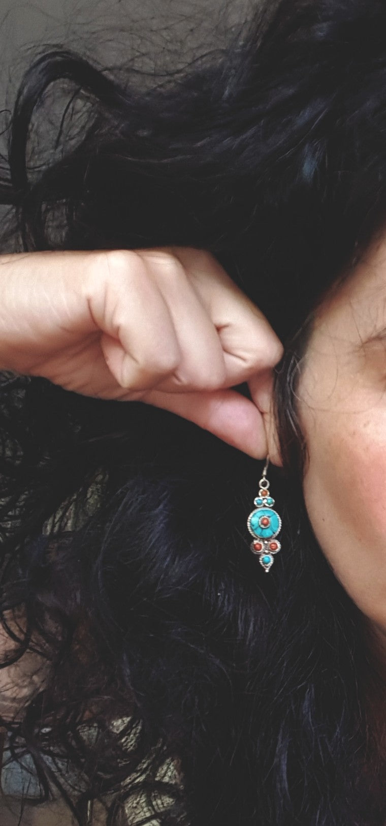 Reserved E._Nepali Tibetan Coral Turquoise Earrings