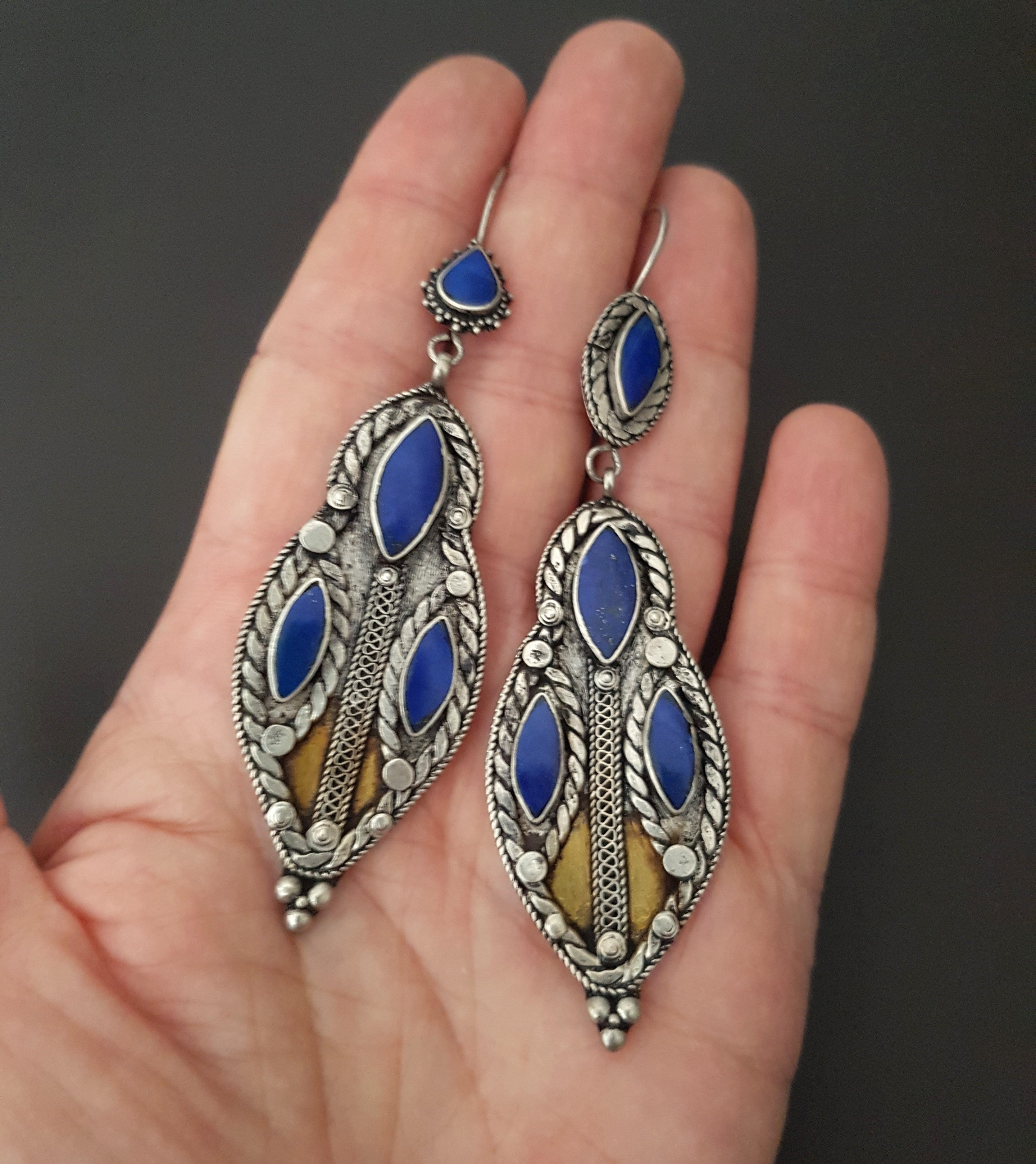 Vintage Turkmen Earrings with Lapis Lazuli