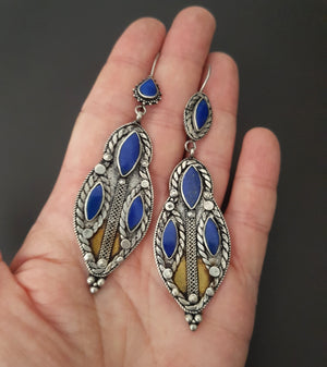 Vintage Turkmen Earrings with Lapis Lazuli