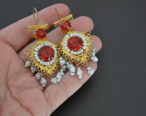 Gilded Uzbek Pearl Glass Earrings