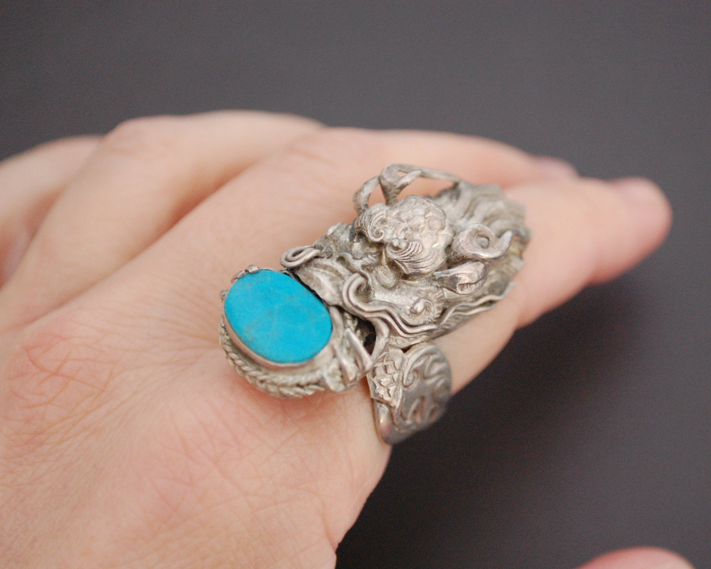 Nepali Dragon Ring with Turquoise