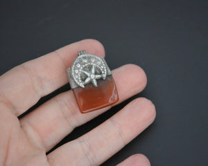 Rare Yemeni Carnelian Crescent Moon and Star Pendant