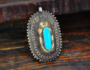 Kazakh Gilded Turquoise Pendant
