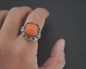Old Tibetan Coral Ring - Size 7