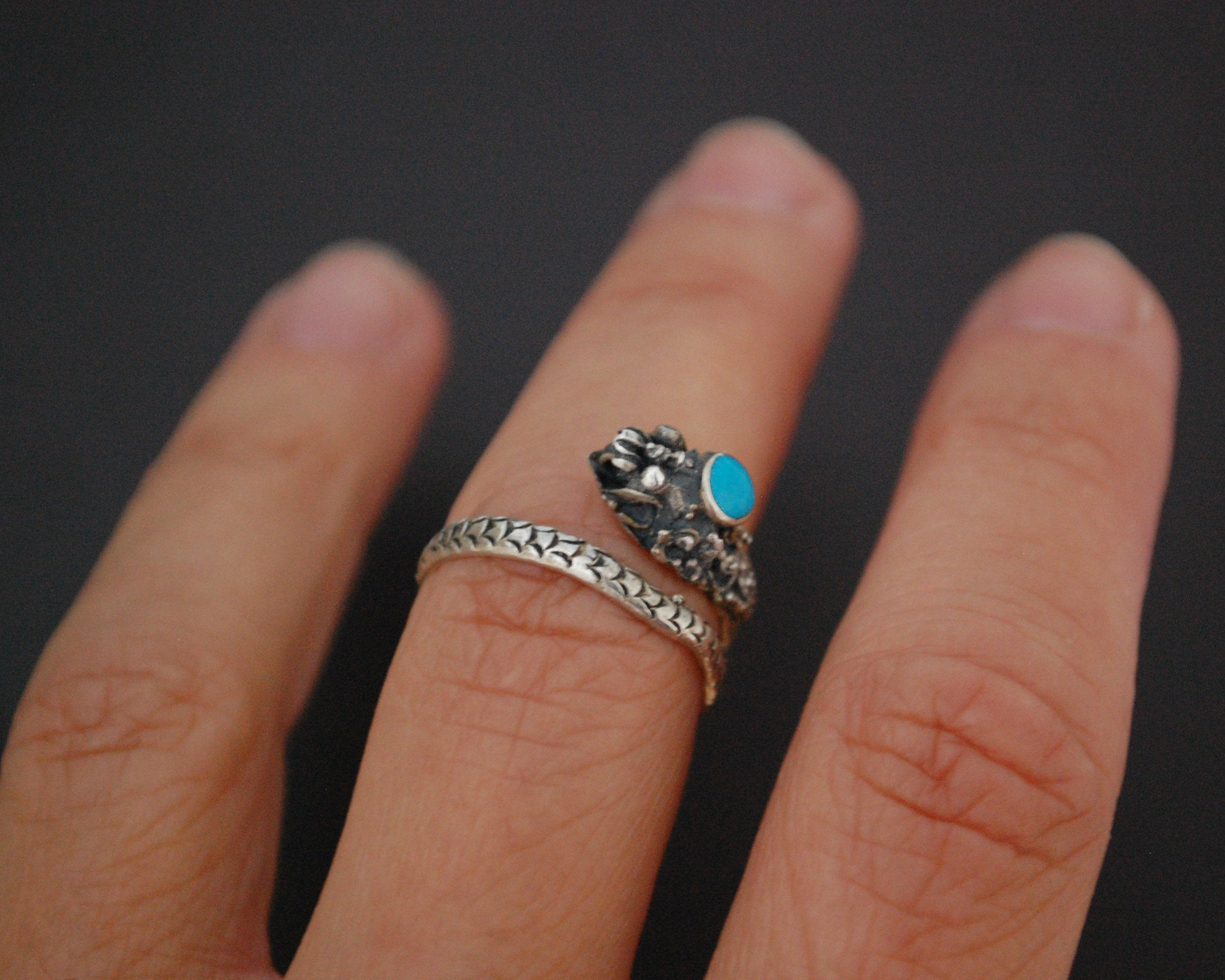 Dragon Turquoise Ring from Bali - Size 7 and Adjustable