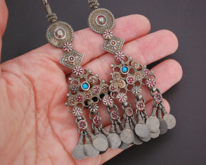 Large Antique Afghani Earrings with Turquoise