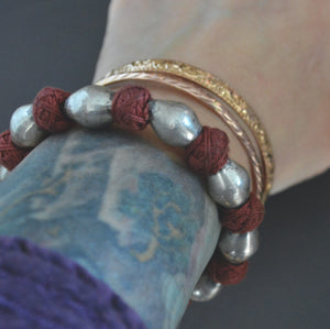 Rajasthani Silver Cotton Dusty Rose Bracelet
