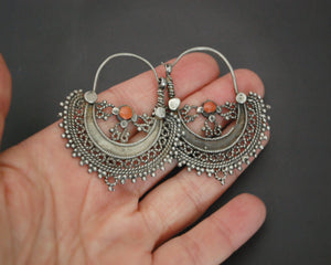 Old Afghani Coral Hoop Earrings