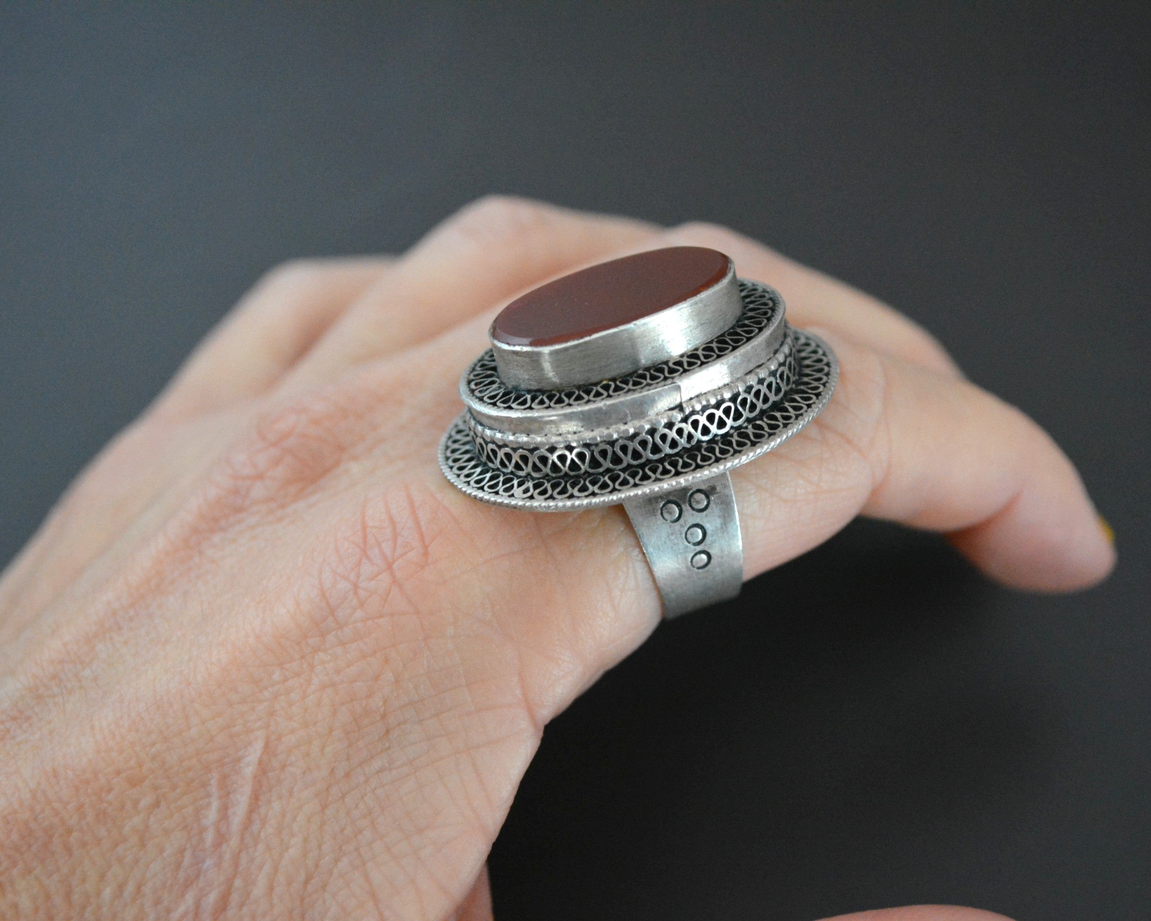 Kazakh Carnelian Silver Ring - Size 9.5
