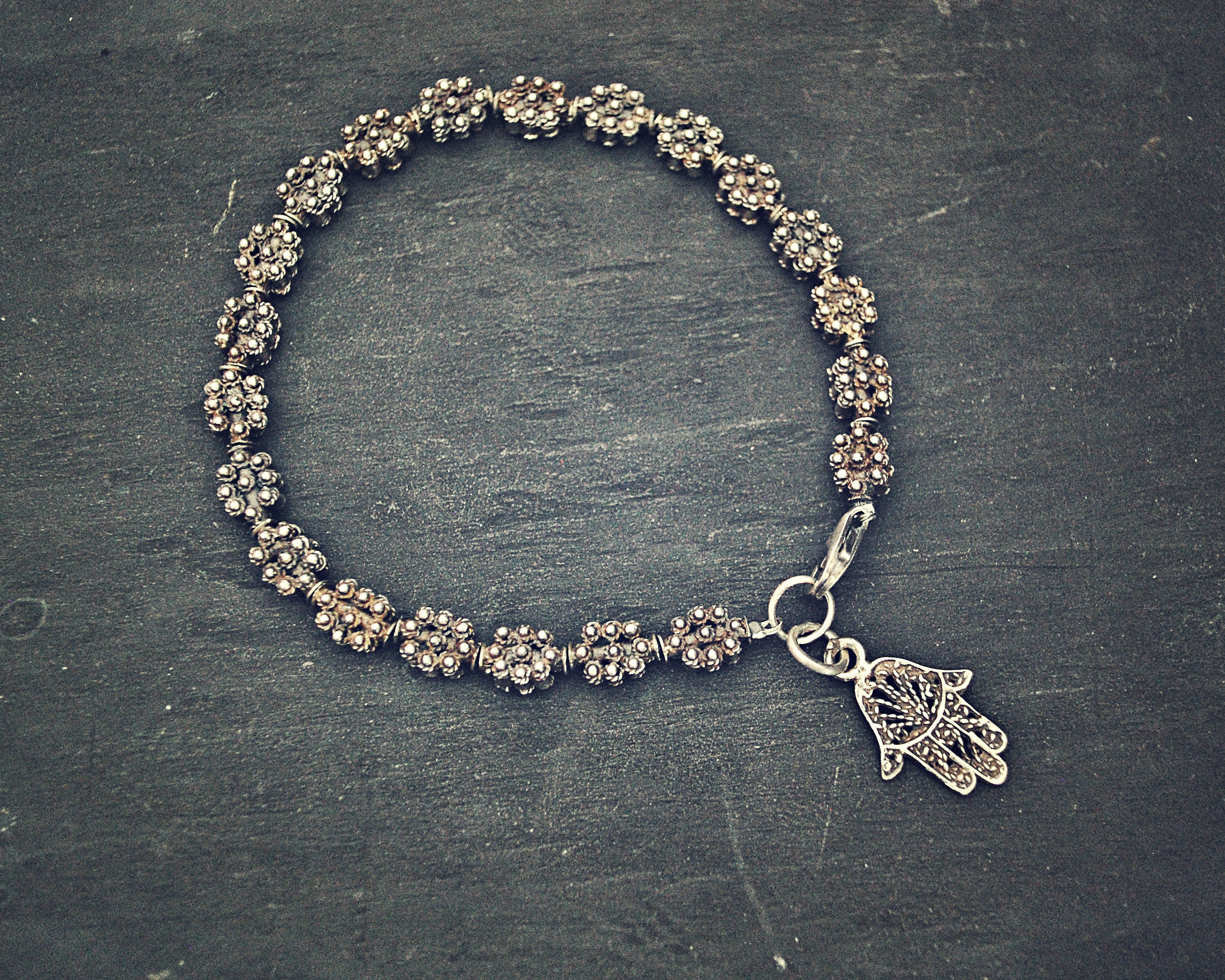 Hand of Fatima Silver Beads Bracelet