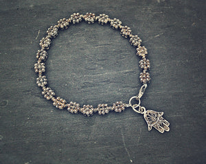 Hand of Fatima Silver Beads Bracelet