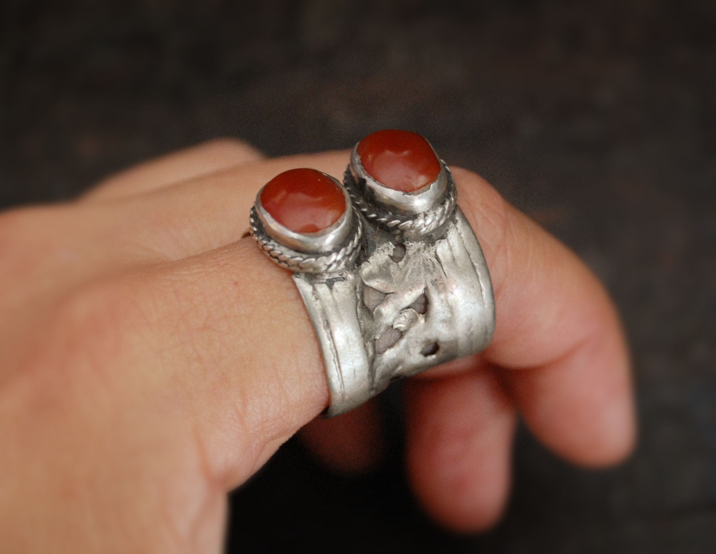 Afghani Old Silver Carnelian Ring - Size 8