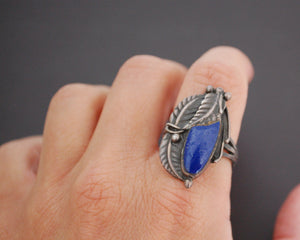 Native American Lapis Lazuli Feather Ring - Size 9.5