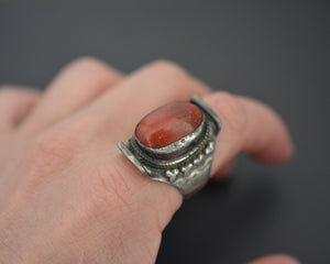 Nepali Tibetan Coral Saddle Ring - Size 9.25