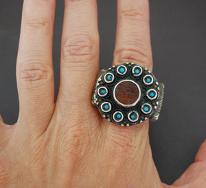 Bold Afghani Carnelian Turquoise Ring - Size 7.5
