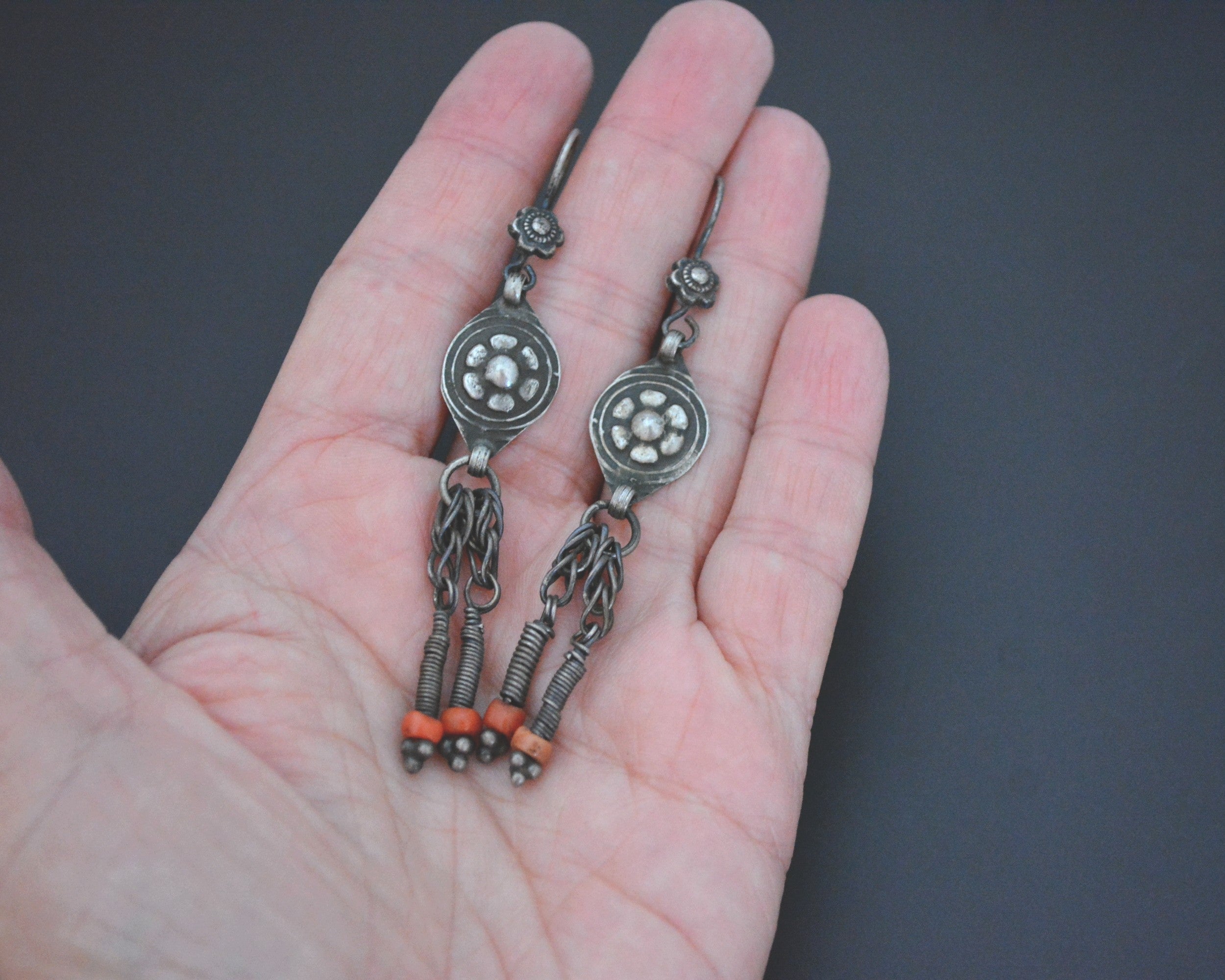 Uzbek Silver Coral Earrings
