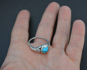 Old Tibetan Turquoise Pearl Ring - Size 7.5