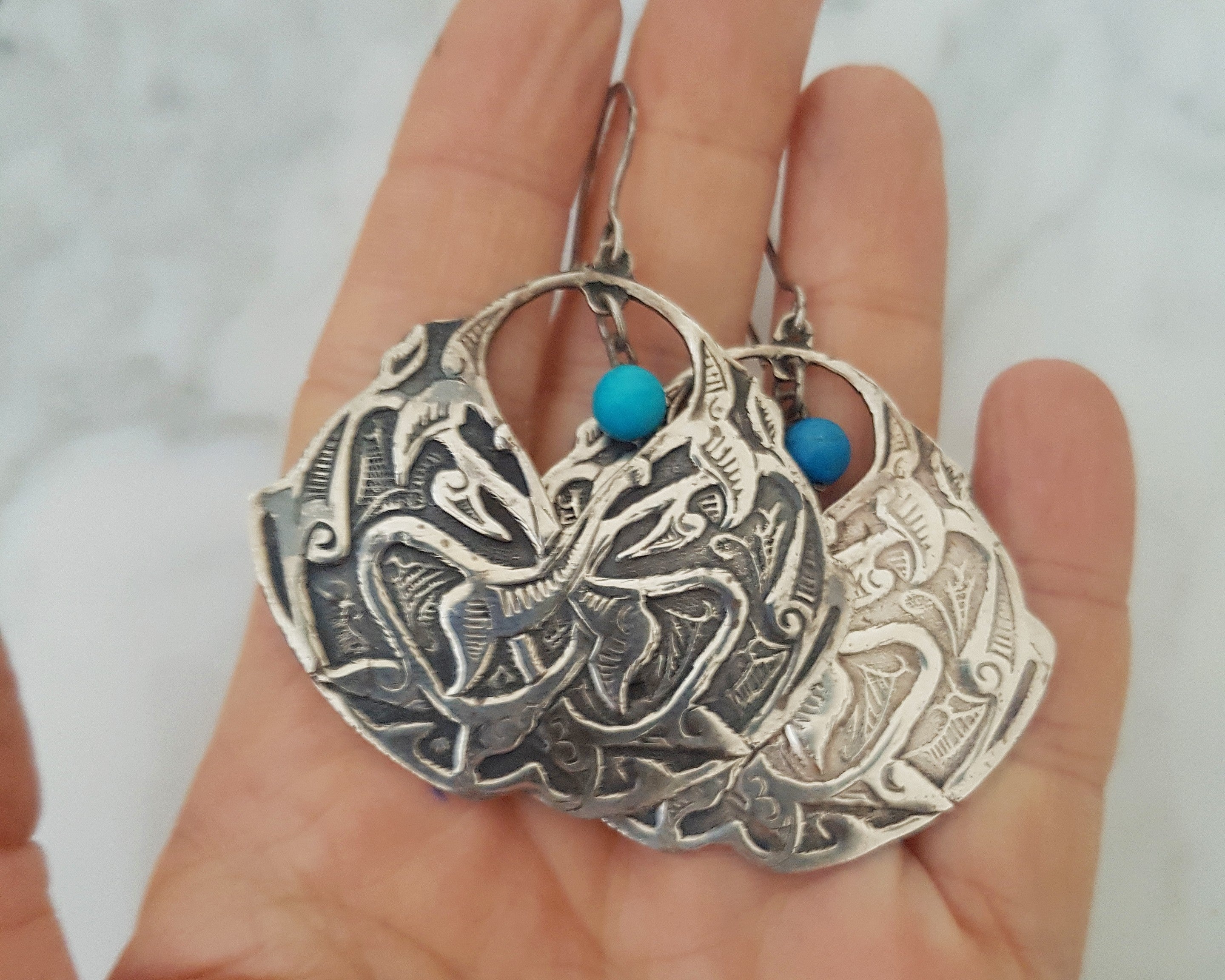 Large Earrings with Turquoises from Egypt