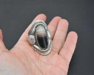 Huge Tibetan Banded Agate Ring - Size 12.5
