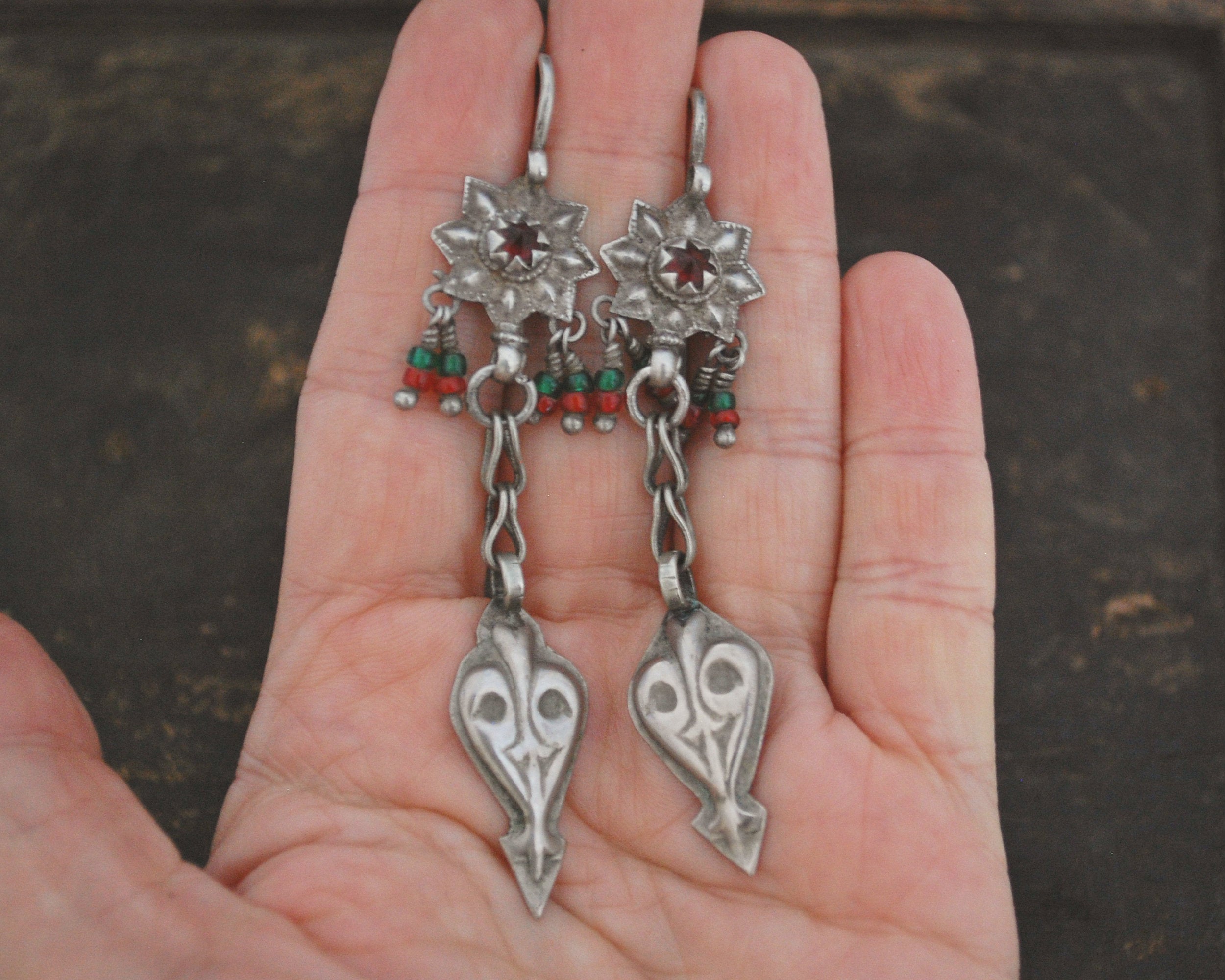 Afghani Tassel Earrings with Glass Stones