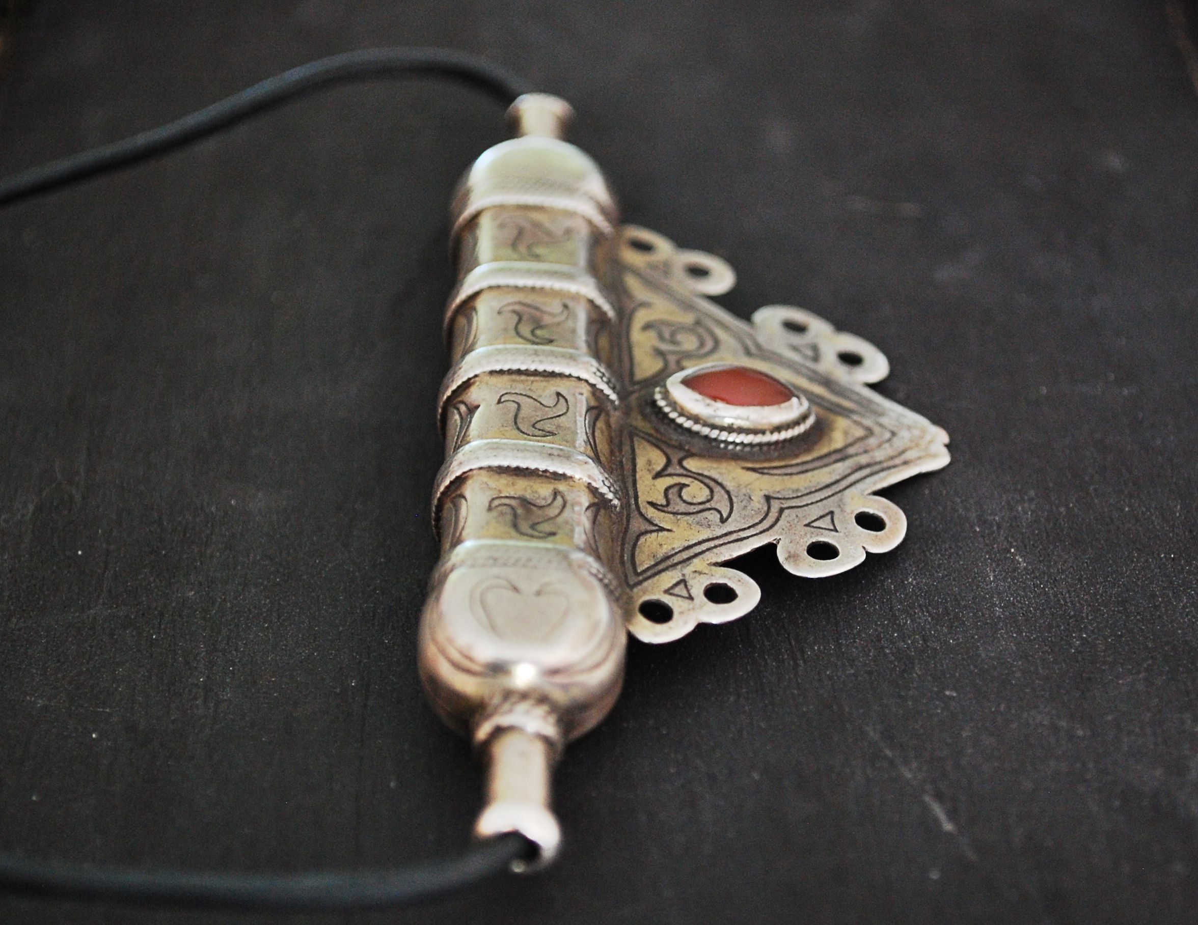 Antique Turkmen Gilded Pendant with Carnelian
