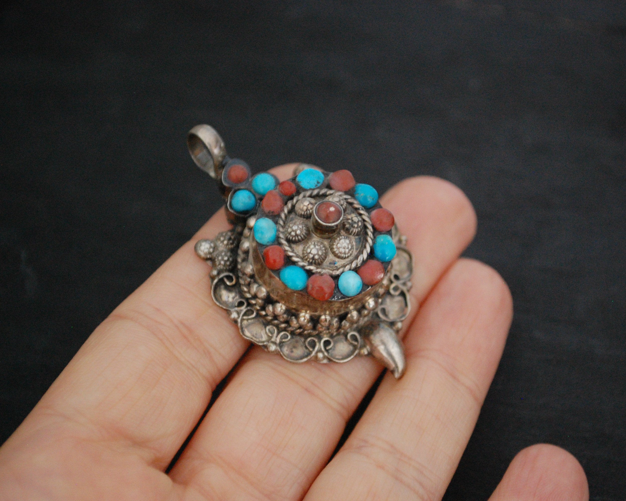 Bold Nepali Turquoise Coral Pendant