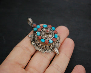 Bold Nepali Turquoise Coral Pendant
